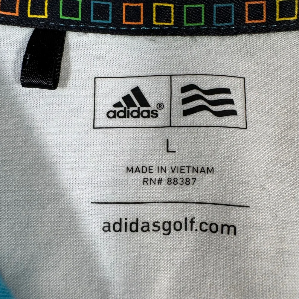 Adidas Golf Polo Shirt Mens Large White Teal Blue Green‎ Excellent Colorblock